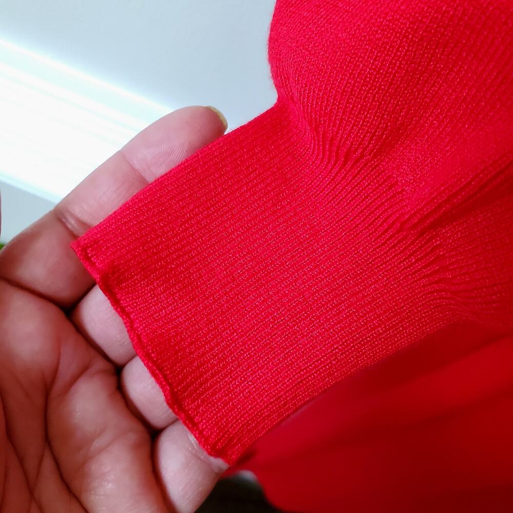 Classic Red LBD Sweater Midi Dress S Holiday Cocktail Bodycon Sexy Cozy NEW - Picture 4 of 13